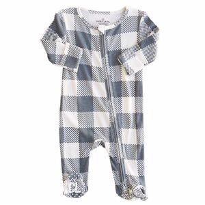 CADEN LANE BIG CHECK WAFFLE BAMBOO ZIPPER FOOTIE | DENIM